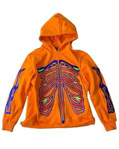 Sudadera con capucha y cremallera para hombre, 100% algodón, de alto gramaje, transpirable, estilo urbano, con bordado desgastado y estampado de árbol de caza. - Product Image 2