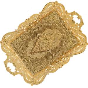 Gold Turkish <b>Coffee</b> Tea Serving Tray <b>Table</b> Home Decorative Handle Gold Vintage Brass Fancy <b>Rectangle</b> - Product Image 1