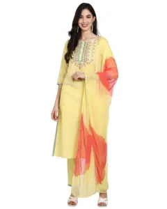 Rajnandini exklusive traditionelle Designer gelbe Farbe Kurta-Set Kurti-Hose mit fancy Dupata für schöne Frauen für Festival