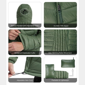 Veste d'hiver pour homme coupe slim, coupe-vent, unie, haute densité, pliable, légère, avec logo frontal, séchage rapide, vert olive, pour le voyage - Product Image 6