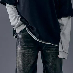 เสื้อยืดดีไซน์เนอร์แฟชั่นใหม่ แขนสองชั้น ผ้าฝ้าย 100% แขนยาว เย็บสองชั้น สไตล์ไฮสตรีท แห้งเร็ว - Product Image 6