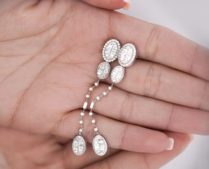 Boucles d'oreilles pendantes classiques plaquées rhodium avec maillons ovales pavés de diamants pour femmes, bijoux de mode, bijoux de mariage - Product Image 4