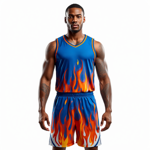 Conjunto de Camiseta y Pantalones Cortos de Baloncesto Sublimados con Llama Elite Personalizados para Hombre, Uniforme de Entrenamiento Transpirable de Secado Rápido - Product Image 4