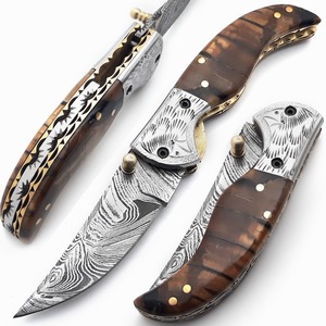 Couteau de chasse artisanal en acier Damas de qualité industrielle, pointe clip, lame droite, manche en bois, lame non réglable, 8 pouces - Product Image 5