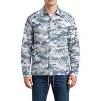 Blouson Coach Urbain Décontracté Homme Style Streetwear Contemporain à Boutonnage Simple Camouflage Rayures Horizontales Contrastantes sur la Poitrine Bleu Marine
