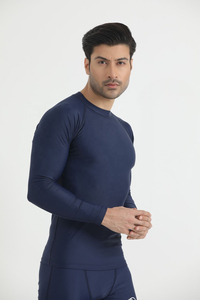 <b>Men's</b> Gray <b>Compression</b> Long Sleeve Crew Neck <b>Top</b> Full Length Seamless Spandex Polyester Sweat-Wicking Breathable Quick Dry - Product Image 3