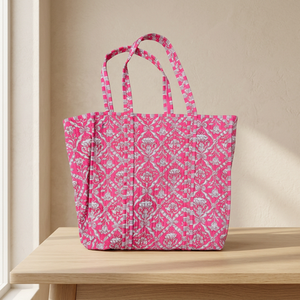 Bolso Tote de Algodón Acolchado con Estampado Artesanal Indio, Bolso de Hombro con Estampado de Tigre Verde y Chevron para Mujer, Venta al Por Mayor - Product Image 3