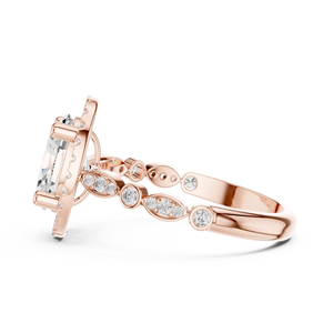 Anillo de compromiso de moissanita con corte ovalado D Color VVS1, banda con halo ovalado y engaste de bisel, chapado en oro rosa sobre plata, conjunto nupcial - Product Image 2
