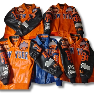 Custom Embellished <b>Rhinestone</b> Applique Genuine Leather Varsity Bomber| Private Label OEM/ODM Production Baseball Player Low MOQ - Product Image 5