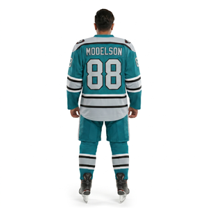 Camiseta de hockey sobre hielo personalizada para hombre, 100% poliéster, malla gruesa, uniforme de equipo extragrande, transpirable, con cuello con cordones - Product Image 2