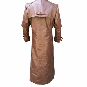 Men's Brown Genuine Faux Leather Dual Collar Steampunk Trench Coat <b>Gothic</b> Anti-Rust Hardware <b>Jacket</b> Wholesale - Product Image 2