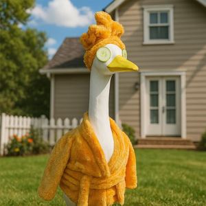 Arrival Porch Goose Ropa de Casa de Doble Cara de Forro Polar de Manga Corta, Estilo Festivo, Divertido para Halloween y Festivales, Otoño Invierno - Product Image 1