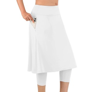Jupe modeste pour femmes, taille haute, couleur blanche unie, jupe courte en forme de A, respirante, décontractée, écologique, en nylon, à porter en toutes saisons - Product Image 3