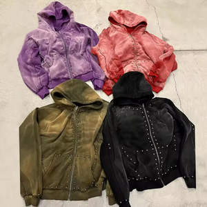 Sweat à capuche noir personnalisé brodé, délavé à l'acide, avec fermeture éclair, en molleton bouclette, style urbain, pour homme, 100% coton, anti-rétrécissement, grammage lourd - Product Image 6