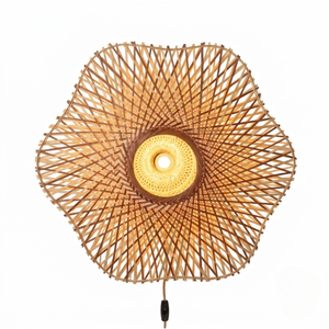 Custom Handcrafted Woven <b>Wall</b> Sconce Natural Bamboo Rattan <b>Wall</b> Lamp Decorative <b>Light</b> for Indoor Dining Room - Product Image 1