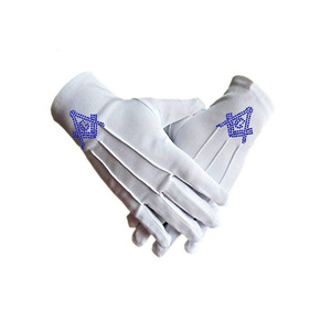 Guantes Masónicos de Algodón Blanco con Triángulo Morado Bordado, Largos hasta la Muñeca, Transpirables, Estilo Sencillo, Compatibles con Pantallas Táctiles - Product Image 3