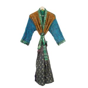 Exclusivo Bata de Dormir de Seda para Mujer con Diseño Floral de Patchwork, Estilo Vintage, Ideal para Otoño, Verano, Vacaciones en la Playa o como Regalo - Product Image 1