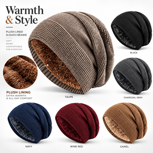 Unisex Knit Beanie <b>Hat</b> Solid Color Warm Fleece <b>Lined</b> Winter Cap Casual Style Adult Fit 56-58CM - Product Image 6