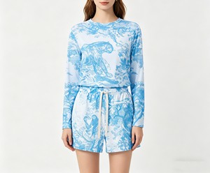 Ensemble de vêtements assortis à la mode, imprimé tigre vintage, 2 pièces, haut à manches longues décontracté et short à cordon de serrage - Product Image 4