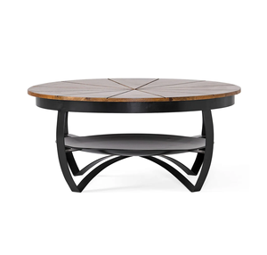 Elegante Mesa de Centro Redonda de Metal con Tapa de Madera en Acabado Negro y Marrón para Sala de Estar, Mueble Decorativo - Product Image 1