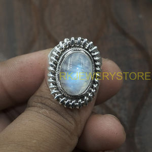 Natural Moonstone 925 Silver <b>Ring</b> Handmade Vintage Boho <b>Statement</b> <b>Ring</b> Oval Cabochon Gemstone Women Jewelry for Christmas gift - Product Image 5