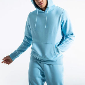 Sweat-shirt à capuche surdimensionné pour homme en coton épais 420 g/m² bleu clair avec cordon de serrage en molleton épais 100 % coton - Product Image 6