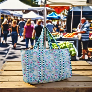 Sac fourre-tout matelassé à la main, best-seller, magnifique sac de shopping pour femmes, en coton Kantha fait à la main, plage, été, fermeture éclair - Product Image 2