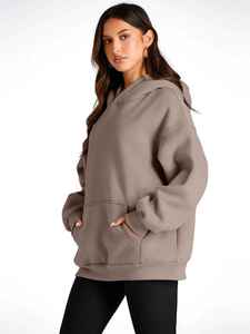 Sudadera con Capucha Extra Grande para Mujer, Color Marrón/Taupe, para Invierno, Cálida, Impermeable, Transpirable, de Manga Larga - Product Image 3