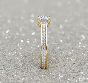 Anillo de Compromiso con Diamante Cultivado en Laboratorio, Oro de 14K, Corte Redondo, Banda Pavé, Fabricante de Joyería Personalizada, OEM, ODM - Product Image 4