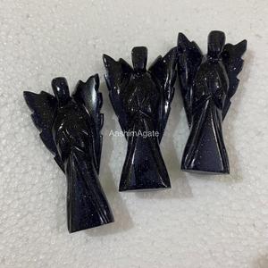 Figurine d'ange en fluorite bleue sculptée à la main, 3 pouces, décoration en cristal de forme libre pour la décoration de la maison, statue en pierre durable - Product Image 6