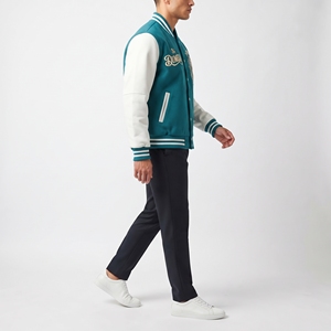 Veste universitaire Dumela pour homme, bleu sarcelle, manches blanches, logo lion brodé, vêtement d'extérieur décontracté d'hiver, coupe-vent, polyester/coton - Product Image 4