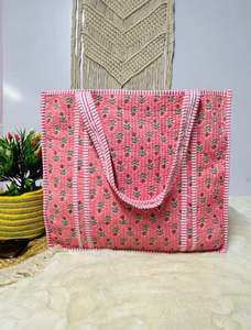 Bolso de Mano de Viaje Acolchado de Tela de Algodón para Mujer, Bolso de Compras de Verano - Product Image 4