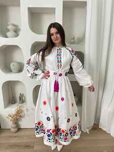 Women <b>Boho</b> Embroidered Cotton Maxi <b>Dress</b> Vintage Floral Handwork Tassel Tie Waist <b>Long</b> Sleeve Ethnic Style Summer <b>Dress</b> - Product Image 2