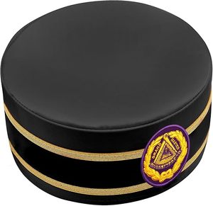Casquette de Grand Maître de la Loge Bleue - Velours Noir avec Tresse Double Dorée en Mylar et Doublure en Soie - Product Image 3