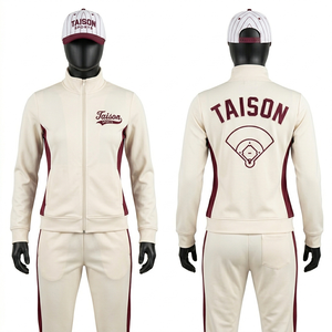 Women Baseball Tracksuit Premium 320 GSM Polyester Fleece White Body Navy Raglan Panels Embroidery Sublimation Custom Logo <b>Set</b> - Product Image 5