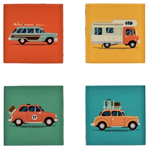 Posavasos Acrílicos con Diseño de Autos Clásicos, Impresión UV Cuadrada, Decoración Moderna para Viajes de Año Nuevo, Juego de Cuatro - Product Image 1