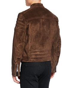 <b>Men's</b> <b>Brown</b> <b>Suede</b> Motorcycle <b>Jacket</b> Slim Fit Turn-down Collar Zipper Closure Autumn Wear Regular Length sample Available - Product Image 6