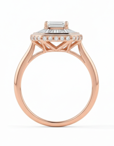 Anillo de Compromiso de Lujo con Diamante Cultivado en Laboratorio, Corte Esmeralda Cónico, Oro Rosa Sólido de 14K/18K, Estilo Art Deco Vintage, con Halo Oculto - Product Image 6