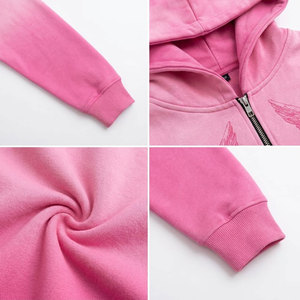 Sweat-shirt à capuche unisexe surdimensionné avec fermeture éclair, imprimé ange rose, en molleton bouclette, style décontracté automne, en polyester tricoté - Product Image 6