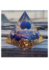 Pyramide d'orgonite en lapis-lazuli faite à la main avec feuille d'or et boule de cristal – Cadeau de décoration pour la maison, méditation et guérison - Product Image 1