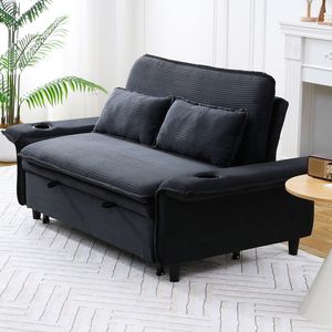 Divano Letto Multifunzionale in Tessuto a Righe Nere da 65,74 Pollici per Camere da Letto e Soggiorni con Braccioli e Schienale - Product Image 6