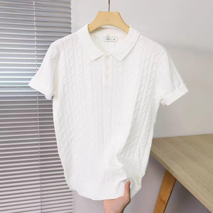 Light Luxury Eco-Friendly Knitted Short Sleeve for <b>Shirt</b> Men's Summer New Item Print Front Logo <b>Fringe</b> Design - Product Image 6