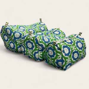 Lot de 3 trousses de maquillage matelassées en coton à motifs floraux, imperméables, imprimées à la main, pour cosmétiques - Product Image 2