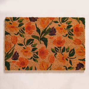 Table Tufted Rug Tan Orange Floral <b>Vine</b> Design with Green <b>Leaves</b> and Brown Botanical Pattern - Product Image 2
