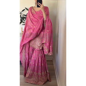 Pure Heavy Simar Georgette Top & Plazzo Dupatta Set para mujer para fiesta - Product Image 5