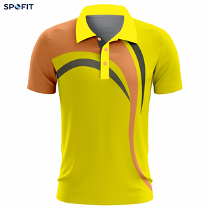 เสื้อโปโลแขนสั้นผู้ชาย SPOFIT สีเหลืองส้มพิมพ์ลายเรขาคณิต ผ้าถักสไตล์สปอร์ต แห้งเร็ว - Product Image 3