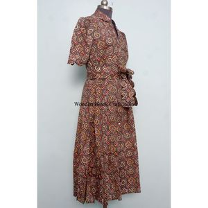 Robe en coton indien à imprimé floral, robe boutonnée, robe de chambre pour femme, robe décontractée, robe imprimée pour femme, manches courtes, longueur longue - Product Image 5