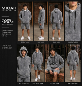 Ensemble court streetwear pour homme en molleton tricoté gris ultra-doux 100 % coton avec cordon de serrage ajustable, coupe décontractée et chaude pour l'hiver - Product Image 5