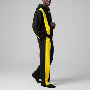 Men's Black Yellow Color Blocking Hoodie Sweatshirt <b>Set</b> Street Style Zip-Up Tracksuit Polyester Cotton FRENCH TERRY Autumn Wear - Product Image 5