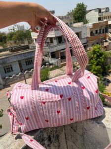 Luxury Durable Lightweight Eco-Friendly for Stripe Heart Print Cotton Duffle <b>Bag</b> Travel Overnight Gym Weekender <b>Bag</b> - Product Image 5